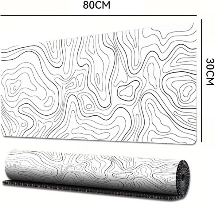 ECVV Gaming Mouse Pad XL - 80x30cm Large Mouse Mat with Anti-Slip Rubber Base for Keyboard and Mouse, for Home and Office（White with Black Topographic Line） - Image 5