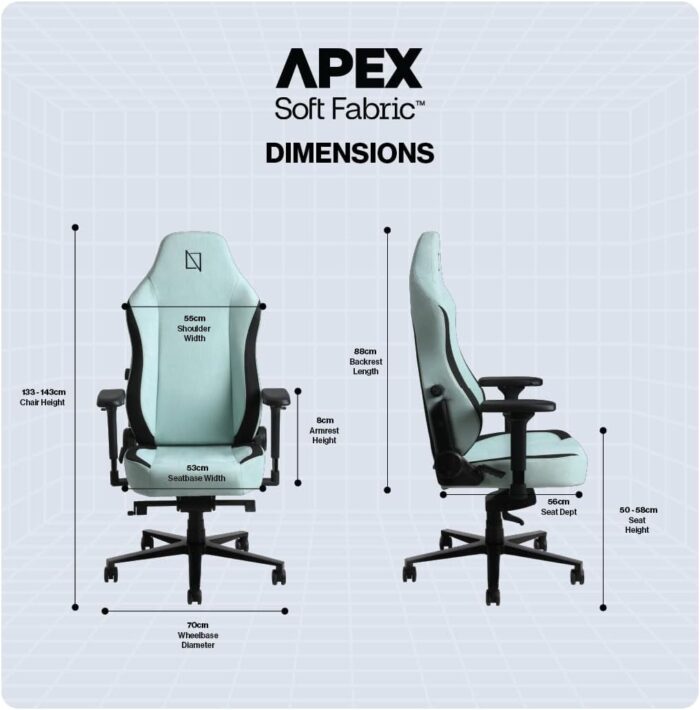 APEX SoftFabric Chair, Premium Ergonomic Gaming Chair with Memory Foam Pillows, Magnetic Headrest & Integrated Lumbar Support By NAVO (SOFT FABRIC - M, MINT GREEN) - Image 2