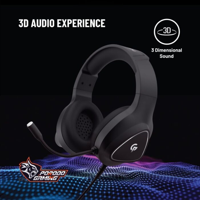 Porodo RGB Wired Gaming Headphone with Noise Cancelling, 3D Dimensional HD Sound, RGB Breathing Light Gaming Headset, 3.5mm Dual Audio Jack, Omni-Directional Microphone, 2.1m Cable - Black - Image 6