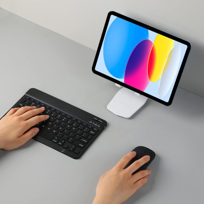 Rechargeable Bluetooth Keyboard and Mouse Combo Ultra-Slim Portable Compact Wireless Mouse Keyboard Set for Android Windows Tablet Cell Phone iPhone iPad Pro Air Mini, iPad OS/iOS 13 and above (Black) - Image 3