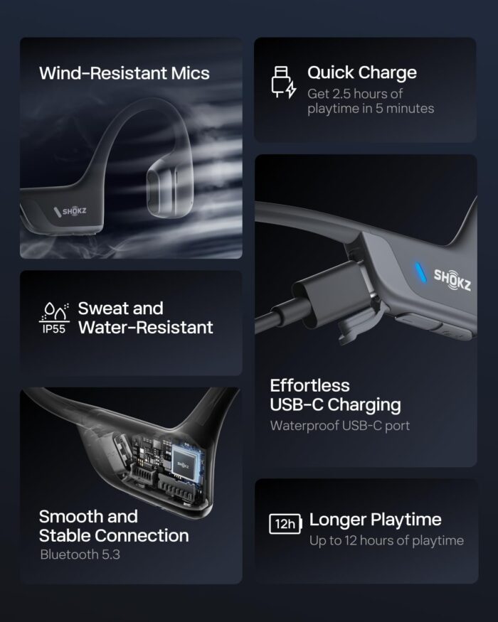 SHOKZ New OpenRun Pro 2 - Open-Ear, Bone Conduction Sport Headphones - with Headband - Sweat Resistant, Workout Headphones - Secure, Wireless, Comfortable Fit-Deep Bass and Smart Mic App - Image 8