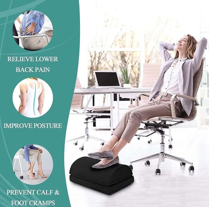 Swift Adjustable Memory Foam Foot Rest for Under Desk - Ergonomic Foot Rest for Office and Gaming Chairs, Back and Hip Pain Relief (Black) - Image 2