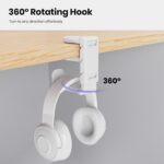 3 in 1 PC Gaming Headphone & Controller Holder, Headphones Hanger Adjustable Rotating Arm Clamp,Headphone Stand Under Desk, Universal Headset Controllers Hook with Cable Organizer-White - Image 6