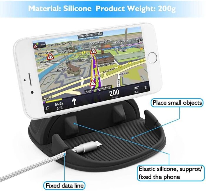 Car Phone Holder, Silicone Pad Non-Slip Dash Mat Suit for Max Thick 12mm(7 inch) Cell Phone Car Dashboard Mount Cradle Dock, Slip Free Desk Phone Stand Compatible with iPhone, GPS Devices and More - Image 2