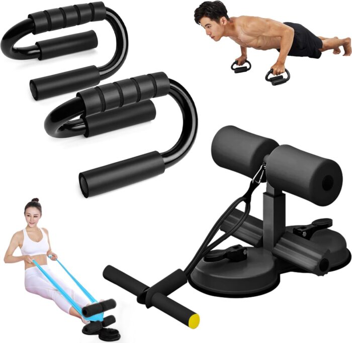 Double Self-Suction Sit Up Stand & Push Up Bar Set, Strength Training Push Up Handle, Sit-up Fitness Equipment with Foam Handle and Rubber Suction, Perfect for Floor Home Exercise, Gym & Press Fitness