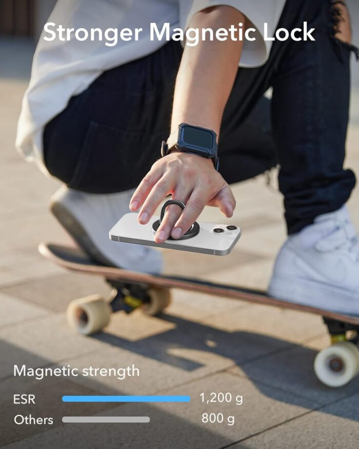 ESR Magnetic Phone Ring Holder, HaloLock Stand Designed for MagSafe, Magnetic Ring Holder with Adjustable Kickstand, Magnetic Phone Grip, Magnetic Accessories for iPhone 16/15/14/13/12 Series, Black - Image 2