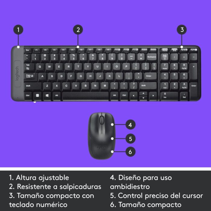 Logitech MK220 Wireless Compact Keyboard and Mouse Combo for Windows, 24 Month Battery, Compatible with PC, Laptop - Black - Image 6
