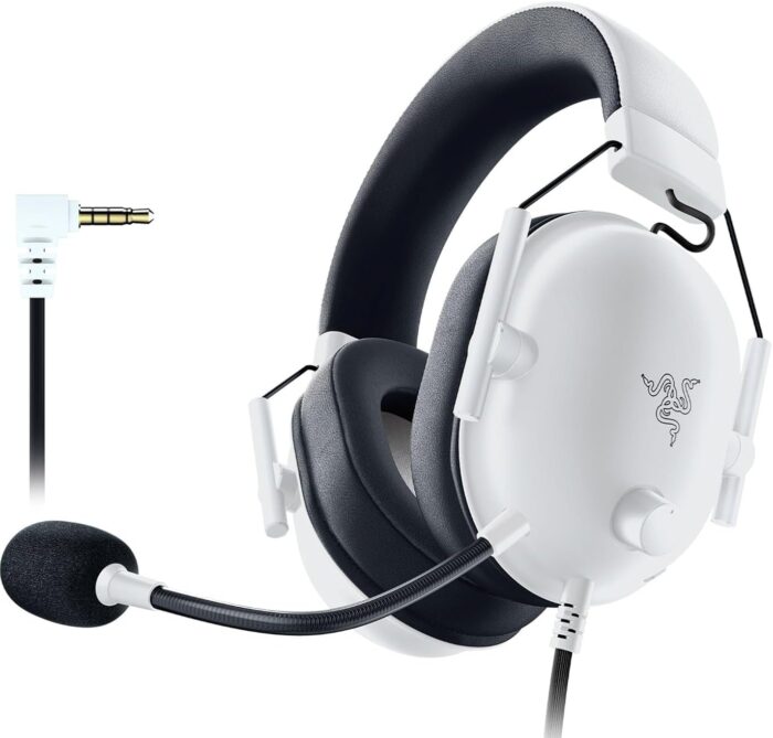 Razer BlackShark V2 X PlayStation licensed Gaming Headset: 50mm Drivers, Cardioid Mic, Lightweight, Noise Isolating Earcups, for PS5, Xbox Series X, PC, Switch via 3.5 mm Audio Jack – White