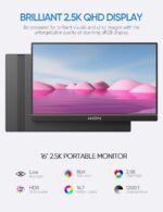 ARZOPA 16" 2.5K Portable Monitor, 2560x1600 QHD IPS Display 123% sRGB with Built-in Stand USB-C HDMI Eye Care External Second Screen for Mac Laptop Phone PS4/5 Xbox Switch -Z1RC - Image 3