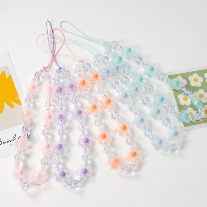 Meefisher 1-2 PCS Flower Beaded Mobile Phone Charms Lanyard Aesthetic Sweet Cute Phone Wrist Strap Anti-Lost Chain for Women Girls - Image 2