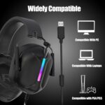 OMIRE RB-C7 Gaming Headset for PS5, PS4, PC, Mac, Switch, Xbox Series, 7.1 Surround Sound RGB Gaming Headphones with Noise Canceling Microphone, 50MM Dynamic Drivers, USB Audio Jack, BLACK - Image 4