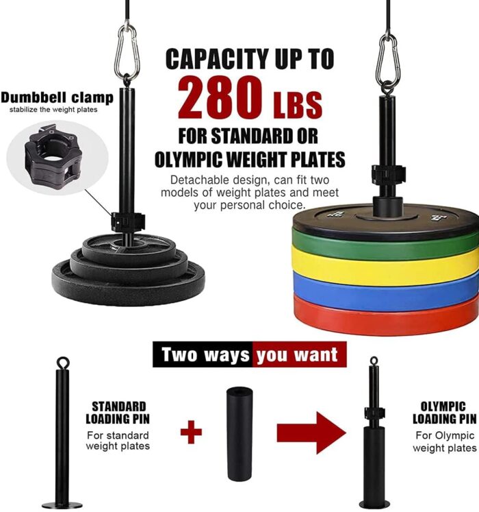 Funito Fitness LAT and Lift Pulley System, Dual Cable Machine(1.8M And 2.3M) with Upgraded Loading Pin for Triceps Pull Down, Biceps Curl, Back, Forearm, Shoulder-Home Gym Equipment - Image 5