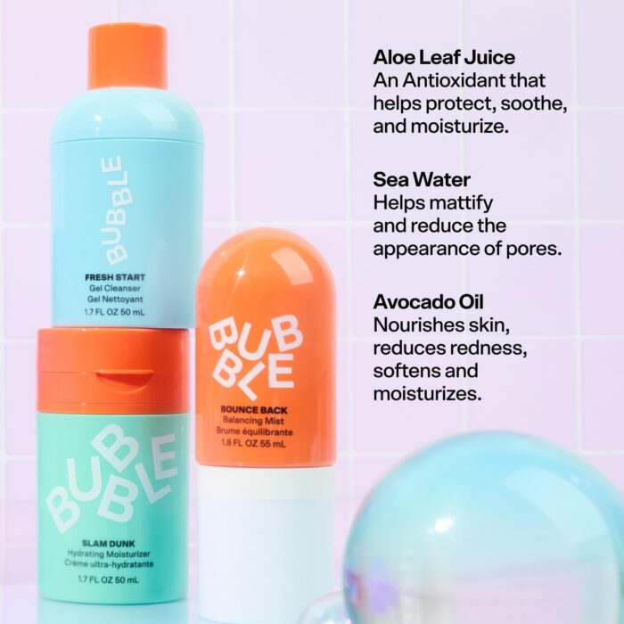 Bubble Skincare New Faces Gift Set - Skincare Set Includes Exfoliating Gel Cleanser, Balancing Facial Toner Mist + Hydrating Face Cream for Dry Skin - Skincare for Teens + Adults - Image 6