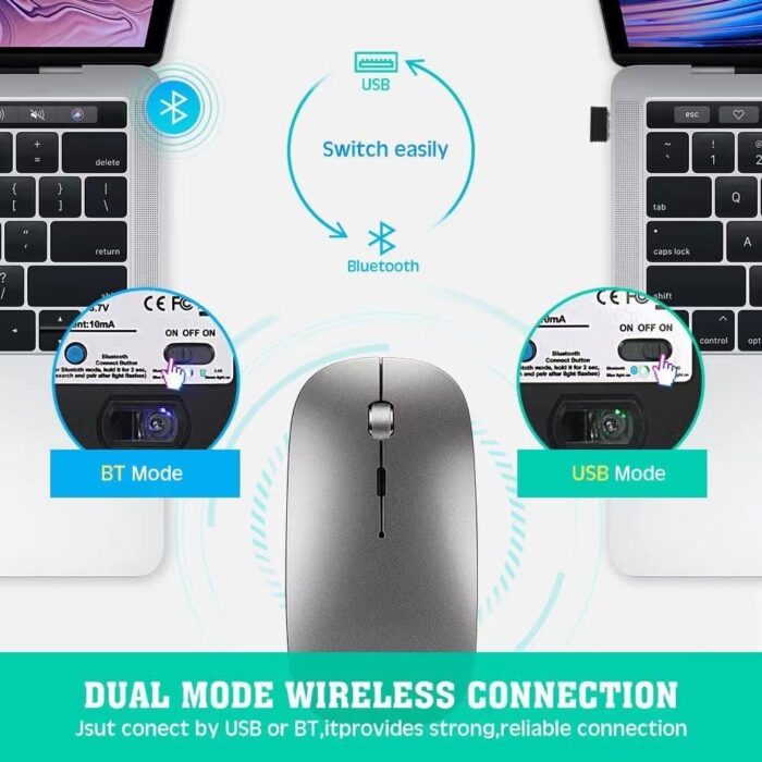 Wireless Keyboard and Mouse Combo-Bluetooth & 2.4G Connection,Silent and Ultra-thin Design,Stylish Metallic Look,Compatible Android/iOS/Windows,Keyboard and Mouse Set for Office Home (36.6X11.9) - Image 3