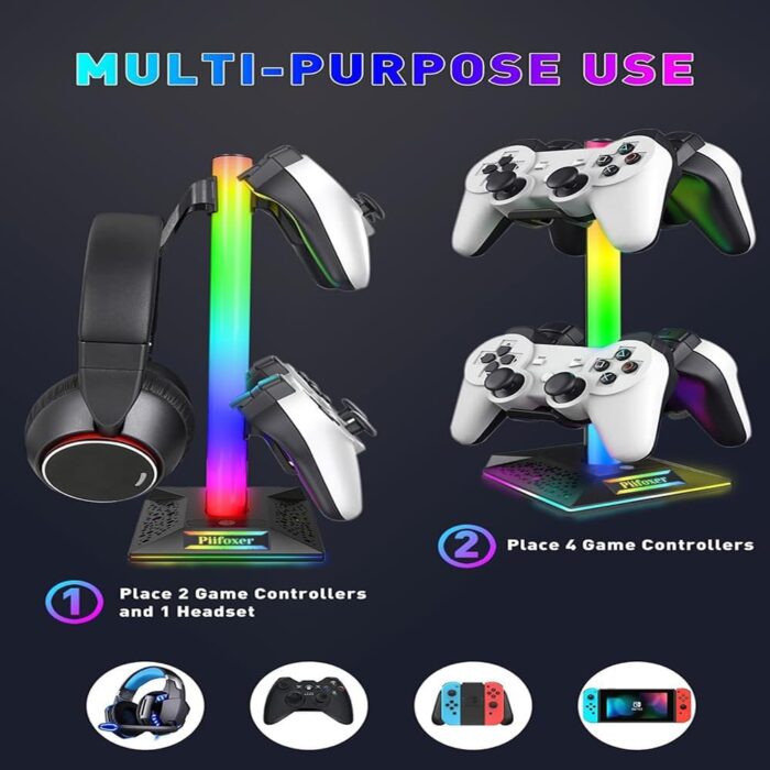 0TO1 TECH Gaming Accessories Stand, Headset Stand, Dual USB Ports, 10 Light Modes, Plus Mating PC Gaming Accessories At the Bottom, Suitable for Headsets /PS5 Controllers/Mobile Phones, Etc - Image 3