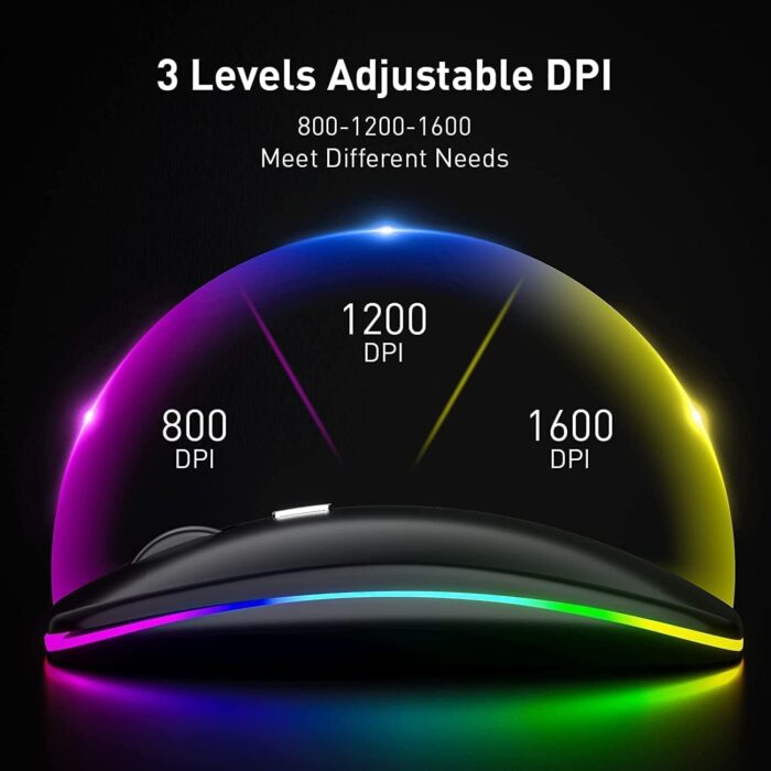 Necomi Wireless Bluetooth Mouse, LED Slim Dual Mode (Bluetooth 5.1 + USB) 2.4GHz Rechargeable Silent Bluetooth Wireless Mouse, Computer Mice with USB Receiver(Black) - Image 4