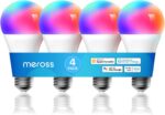 Meross Smart Bulb, 4 Pack LED Smart Light Bulb,Multicolor, with Timer, Compatible with Apple HomeKit, Alexa, Google Home and SmartThings, E27 2700K-6500K RGBWW Wi-Fi Dimmable Bulb