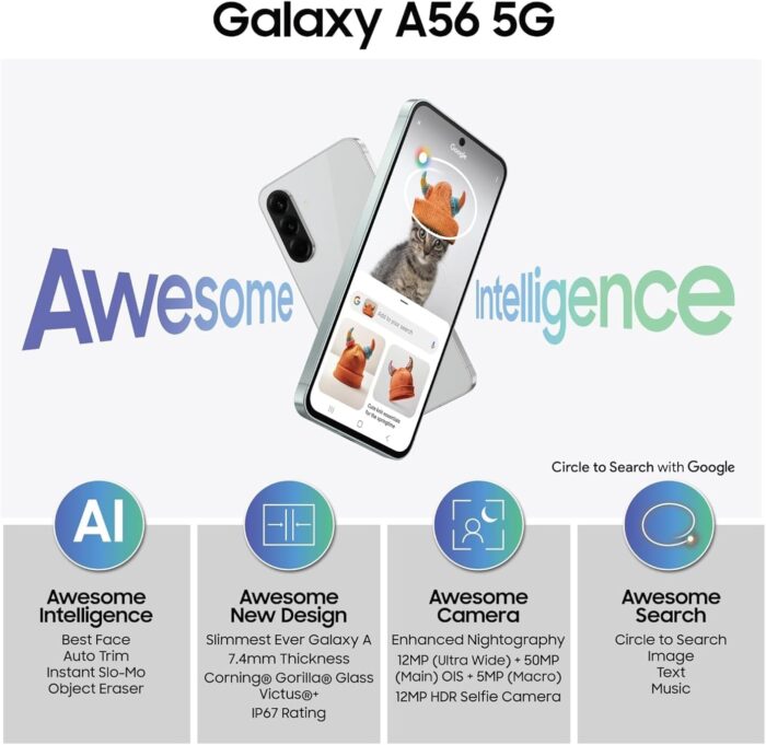 Samsung Galaxy A56 5G (Awesome Olive, 12GB, 256GB) | Awesome Intelligence: Circle to Search, Intelligent Editing | Awesome 6 OS & 6 Years Security Updates | IP67- International - Image 2