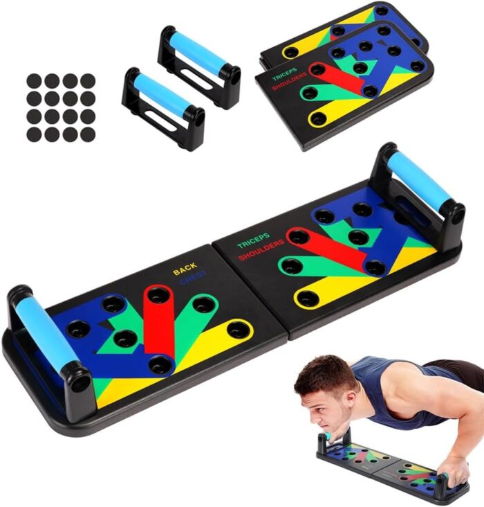 HEXAR® Push Up Board, Foldable 12-in-1 Fitness Board, Home Workout Equipment, Pushup Handles for Floor, Multi Muscle Strength Training Equipment for Men and Women