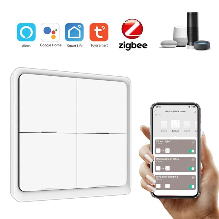 Tuya ZigBee Wireless Smarts Scene Switch 4 Gang Scenario Switch 4 Road Slab Scene Keys Switch Tuya Smarts Home Assistant Smarts Home Automation Compatible with Alexa, Google Home, Siri, Smarts Life - Image 2