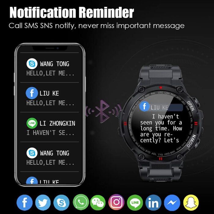 EIGIIS Military Smart Watch Men Outdoor Waterproof Tactical Smart Watch Bluetooth Talk Speaker 1.3 Inch HD Touch Screen Fitness Tracker Compatible with iPhone Samsung (Black) - Image 6