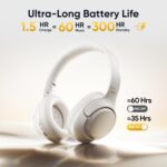 QCY H3 ANC Wireless Headphones Active Noise Cancelling, Hi-Res Audio Over-Ear Headphones Bluetooth 5.4, 60H Playtime, Multipoint Connection Foldable Headset (White) - Image 4