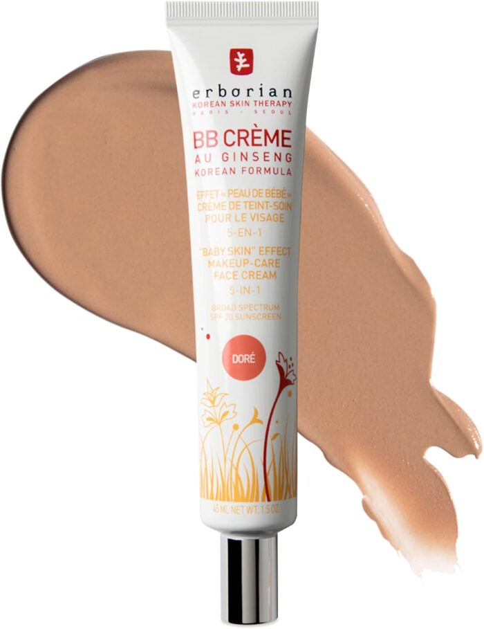 Erborian BB Cream with Ginseng, Tan (Dore) – Lightweight Buildable Coverage with SPF & Ultra-Soft Matte Finish Minimizes Pores, Blemishes & Imperfections – Korean Face Makeup & Skincare – 1.5 Oz