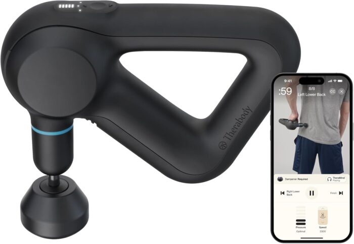 Theragun Prime Quiet Percussion Massage Gun for Deep Tissue Muscle Pain Relief, Portable Neck and Back Pain Relief, Handheld Electric Massager, Remote Bluetooth Conectivity and USB-C Charging, 5th Gen
