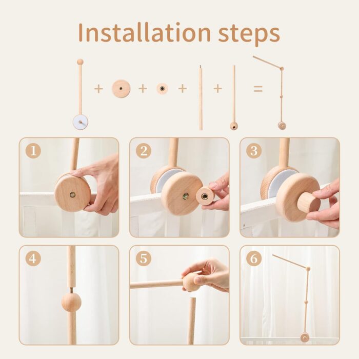 let's make (PMZ105101-1P HJ) - Wooden Baby Mobile Crib Holder,Wooden Mount for Mobile Hanging, Baby Crib Attachment for Nursery Decor - Image 5