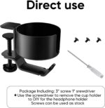 MIKUER 2 in 1 Headphone Stand with Desk Cup Holder,360 Degree Rotation Headset Hanger,Table Headphone Stand with Cable Organizer, Anti Spill Cup Holder Gaming Headset Clamp Black - Image 7