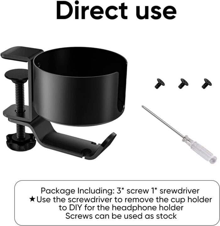 MIKUER 2 in 1 Headphone Stand with Desk Cup Holder,360 Degree Rotation Headset Hanger,Table Headphone Stand with Cable Organizer, Anti Spill Cup Holder Gaming Headset Clamp Black - Image 7