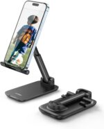 UGREEN Phone Stand, Height Adjustable Phone Holder, Aluminum Foldable Mobile Stand for Desk, Stable iPhone Holder Compatible with iPhone 16/15/14/13 Series Galaxy S24 S25 Ultra Black