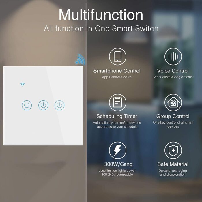 Yuhestdy WiFi Smart Wall Light Switch (White, 3Gang) - Image 7