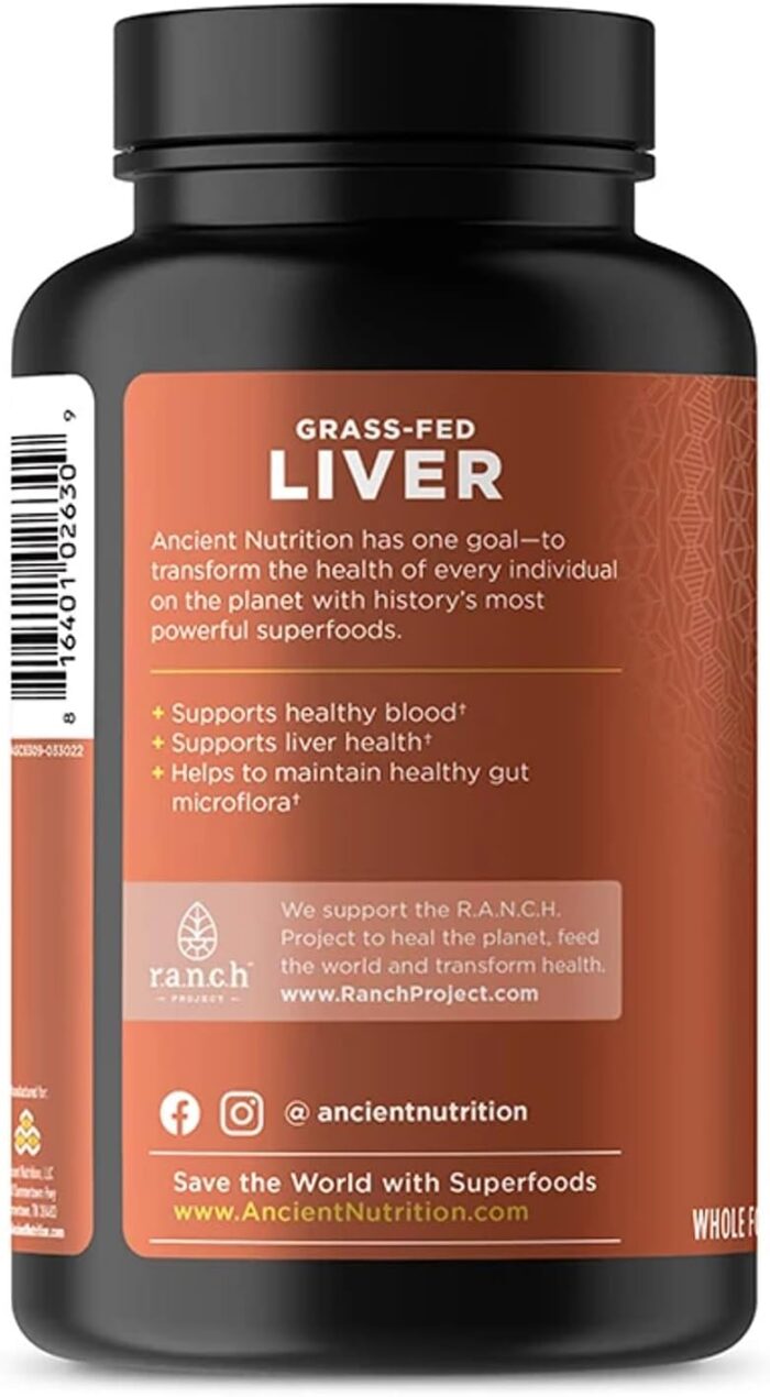 Organ Supplements by Ancient Nutrition, Grass-Fed and Wild Organ Complex Capsules, Beef & Lamb Liver, Supports Healthy Blood, Gut, and Liver, 180 Ct - Image 8