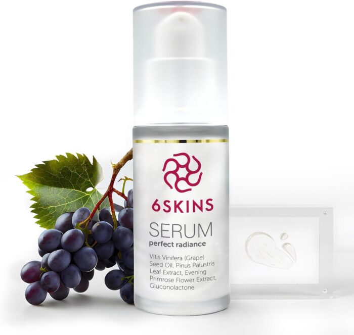 6SKINS® Perfect Radiance Face Serum with 2% Niacinamide+ Vitis Vinifera(Grape) Seed Oil+ PHA |Korean Skincare| For Brightening, Hydrating & Radiant Skin, Glow Serum 30ml