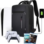 CENXI Gaming Backpack for PS5, Large Capacity Carrying Storage Bag with USB Port, Grey, Large, Game