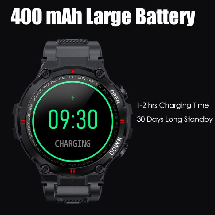EIGIIS Military Smart Watch Men Outdoor Waterproof Tactical Smart Watch Bluetooth Talk Speaker 1.3 Inch HD Touch Screen Fitness Tracker Compatible with iPhone Samsung (Black) - Image 9