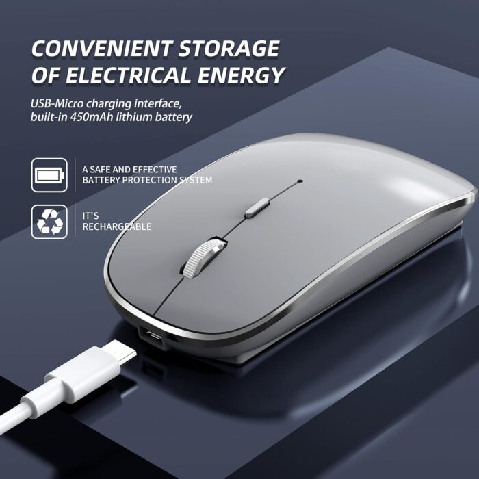 Halpilt Wireless Mouse Chargeable Portable Silent USB and Type-C Dual Mode Wireless Mouse 3 Adjustable DPI for Laptop, Mac, MacBook, Android, PC (Q23S Black) (Grey) - Image 3