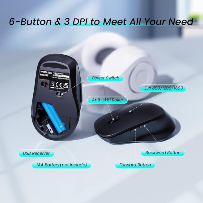 Wireless Keyboard and Mouse Combo, 2.4G Ergonomic Computer Keyboard and Mouse Set, Full Size Cordless USB Keyboard and Mouse Phone Holder for Mac, Laptop and Computer (No Bluetooth Connection)(Black) - Image 4