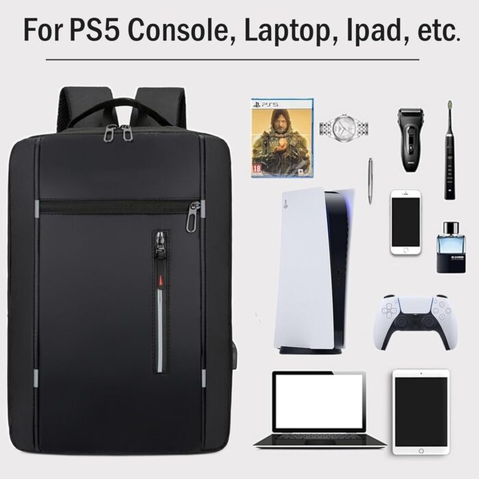 CENXI Gaming Backpack for PS5, Large Capacity Carrying Storage Bag with USB Port, Grey, Large, Game - Image 3