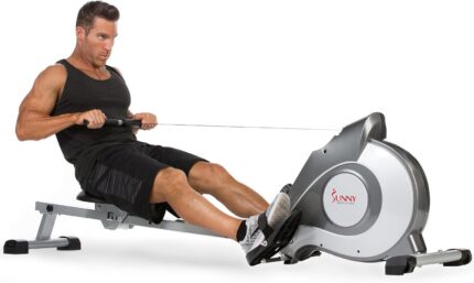 Sunny Health & Fitness Magnetic Rowing Machine for Home, Rower Machine with Extended Slide Rail, Full-Body Workout, Low-Impact, Compact and Adjustable Resistance, Super Quiet and Smooth