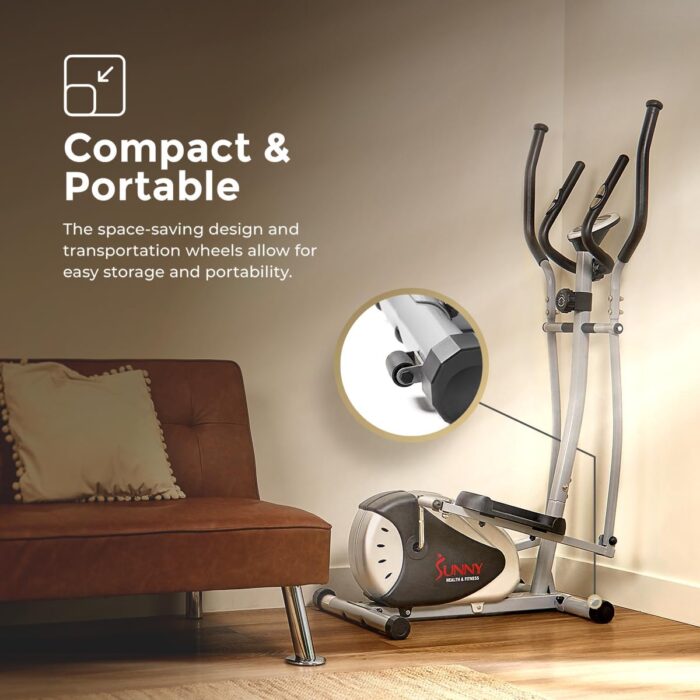 Sunny Health & Fitness Magnetic Elliptical Machine, Total Body Cross Trainer with LCD Monitor and Pulse Rate Grips, Cardio Exercise Equipment For Home, SF-E905 - Image 3