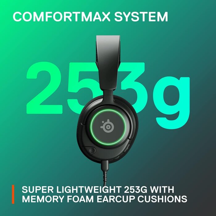 SteelSeries Arctis Nova 3 - USB-C Gaming Headset for PC, PS4, PS5 & Switch - RGB Lights - Hi-Fi Drivers - 360° Spatial Audio - AirWeave Memory Foam Earcups - Super Lightweight - ClearCast Gen 2 Mic - Image 7