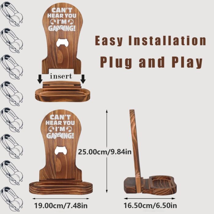Angju Headphone Stand,Wooden Gaming Headset Stand for Gaming Desktop,Gaming Accessories,Gamer Gifts for Teenage Boy, Gamer Room Decor for Man, Best Gifts for Son, Boyfriend, Husband - Image 2