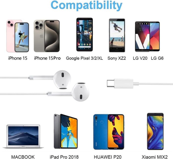 Type C Headphones Wired - USB - C Wired Earphones with Mic & Volume Control, Noise Cancelling Headset Compatible for iPhone 16/15 Pro Max, iPad, Galaxy S25/S24/S23/S22/Ultra Note 10/20, Pixel 7/6/5/4 - Image 5