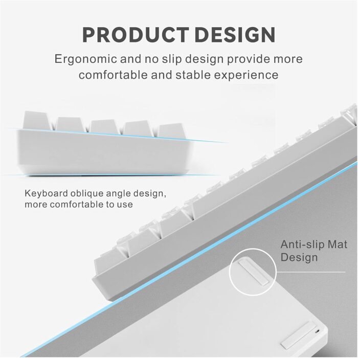 Baytion Mechanical Gaming Keyboard, 61 Keys Ultral Compact Wired Keyboard with Blue Switches and RGB Backlit for iOS, Android and Windows, White - Image 6