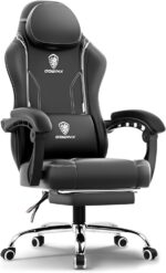 Dowinx Multi-Functional Gaming Chair, Ergonomic High Back Reclining & Height Adjustable PU Leather Computer Chairs with Massage Cushion, Neck & Lumbar Support, Footrest (Black)