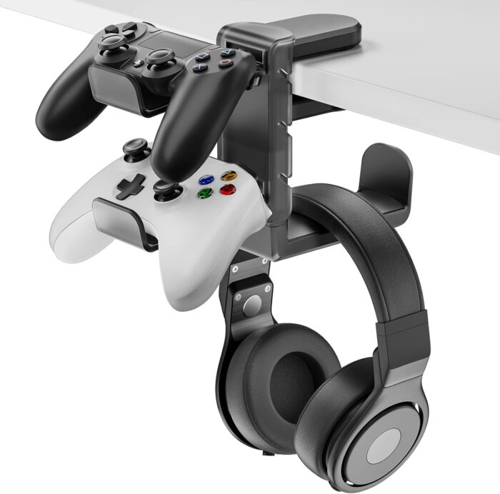 PAIFIEVD 3-in-1 Headphone Stand Holder,Headset Holder with Adjustable Clamp& Rotating Arm,Universal PC Gaming Accessory Headset Stand