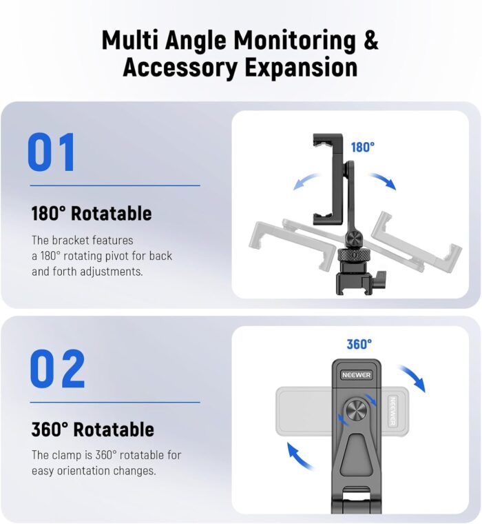 NEEWER Metal Phone Tripod Mount with Cold Shoe Mount and NATO Clamp for dji RS4 RS3 Pro RS2 RSC2 Gimbal Stabilizer, Phone Clamp Clip Holder - Image 4