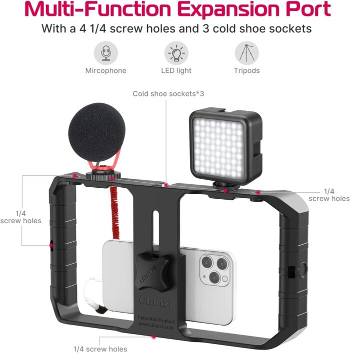 ULANZI U Rig Pro Smartphone Video Rig, Filmmaking Case, Phone Video Stabilizer Grip Tripod Mount for Video Maker Film Maker Video Grapher for iPhone Xs XS Max XR iPhone X 8 Plus Samsung - Image 3